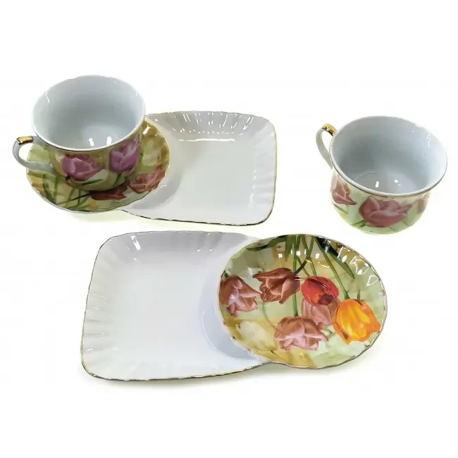 Сервиз фарфоровый тюльпаны 2 чашки 170 мл/2 блюдца 21х12 см (19214)