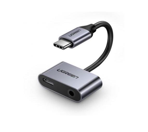 Концентратор USB-хаб Type-C M to F Type-C F Adapter CM193 Ugreen 3,5 mm Gray (50596)