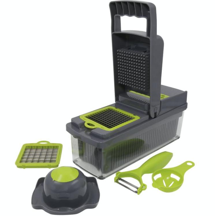 Овощерезка-измельчитель Veggie Slicer 14в1 с насадками и контейнером для яиц и нож-экономка для очистки овощей Серо-зеленый (784779258)