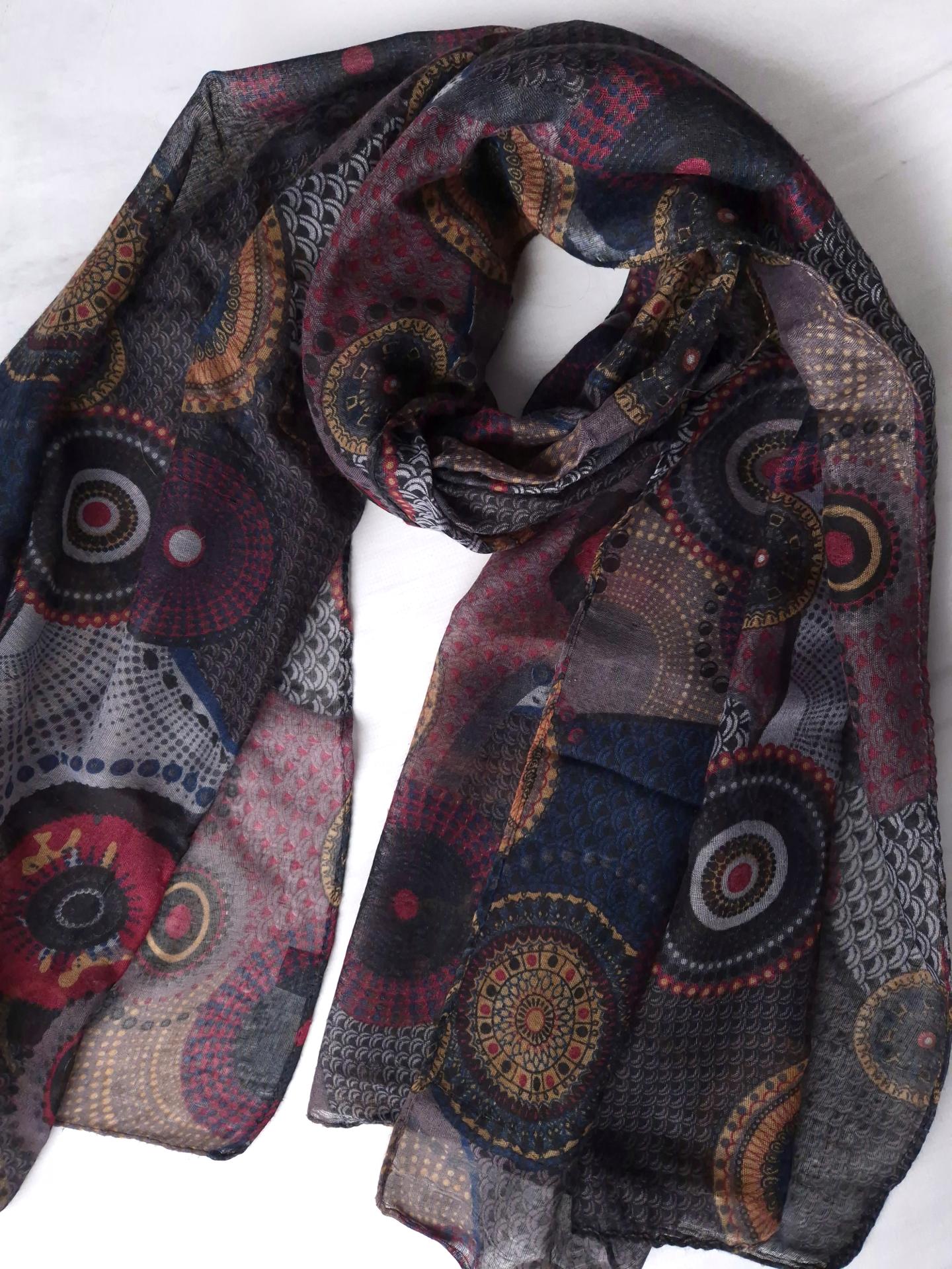 Шарф-палантин жіночий в геометричний принт весна-осінь 180х87 см Бордовий (15110) - фото 3