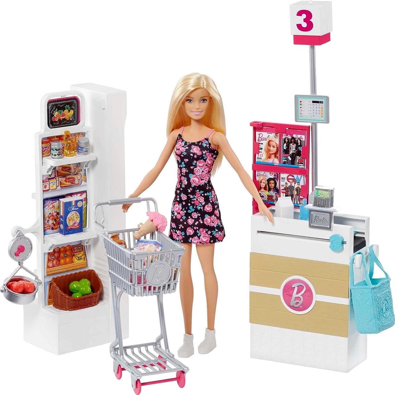 Игровой набор кукла Barbie Supermarket FRP01 с 25 аксессуарами (18175887) - фото 1