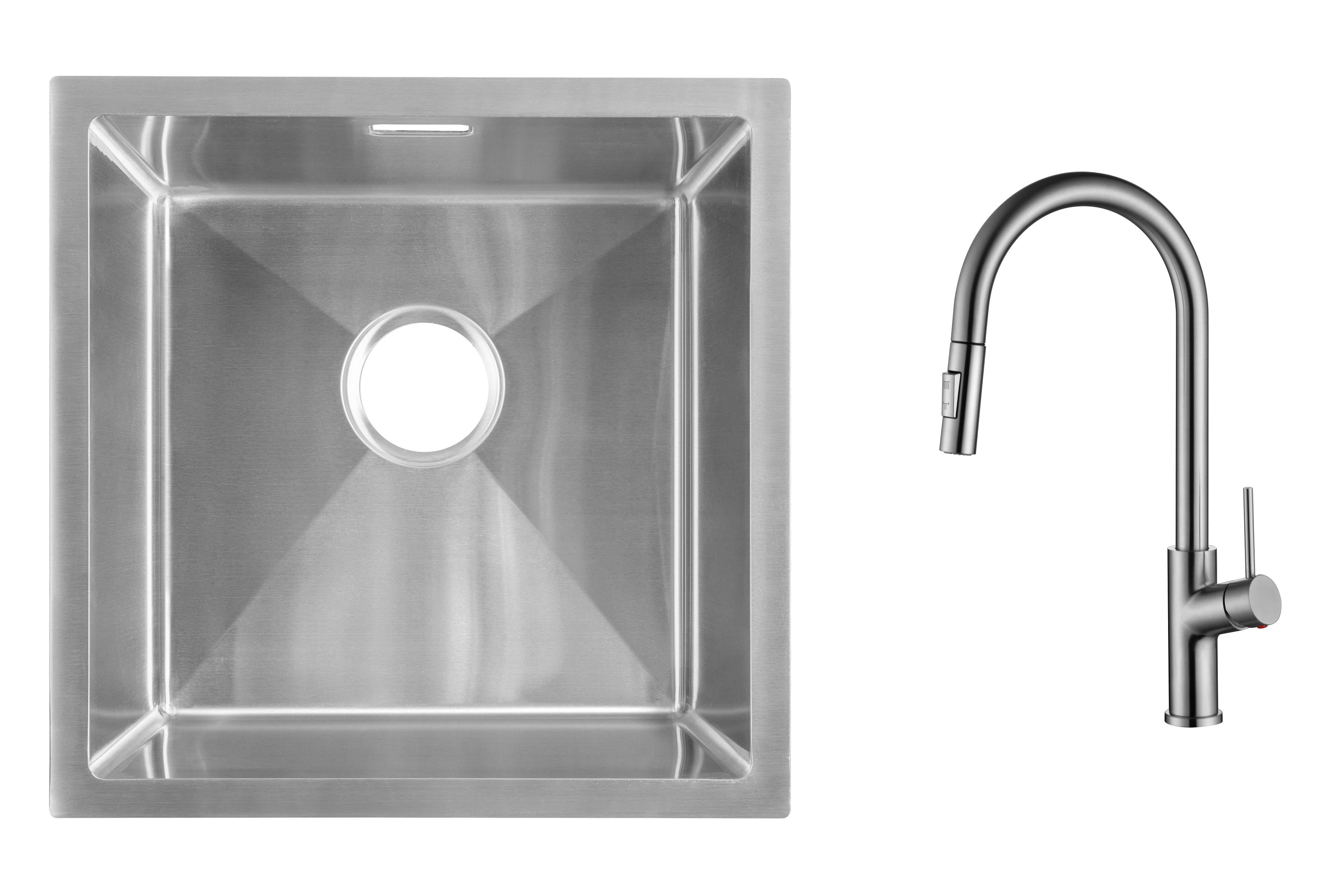 Комплект из кухонной мойки Gunter&Hauer Olef 4522 Inox и кухонного смесителя Gunter&Hauer MOND Br