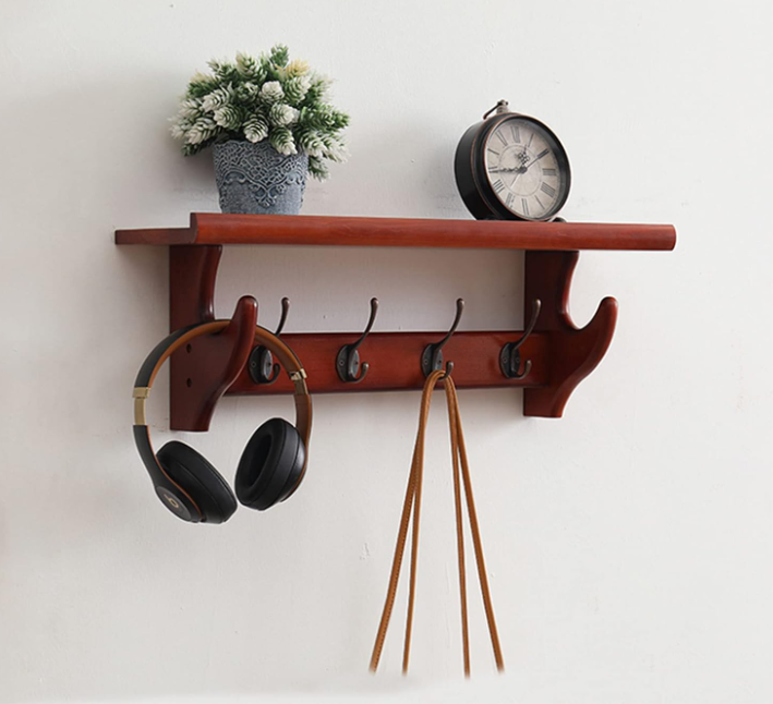 Полка настенная с 4 крючками 55х25х15 см (22918362) - фото 2