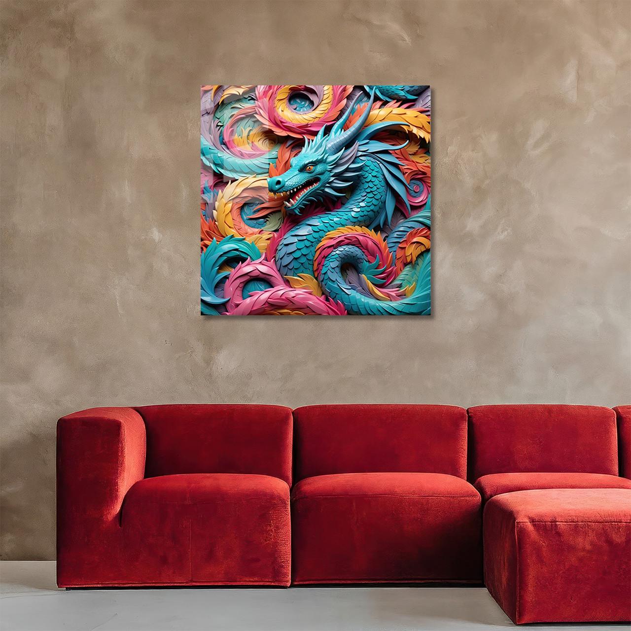Картина на стекле NovellaPrint Яркий дракон 90х90 см (579.3)