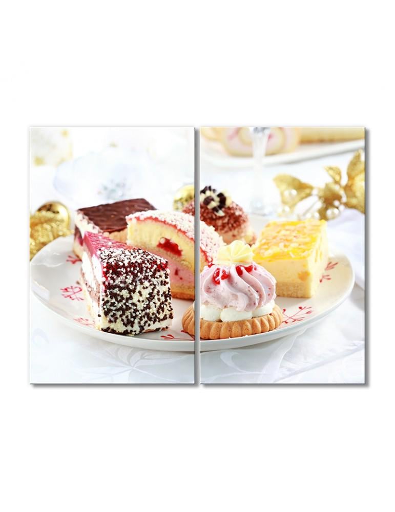 Картина модульная Тарелка пироженых ассорти 2 модуля 80x120 см