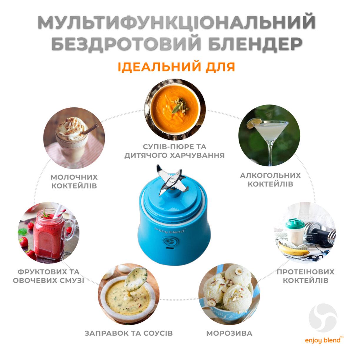 Блендер Enjoy Blend 600 мл с аккумулятором 4000 mAh зарядка USB Type-C Blue (621125) - фото 9 Блендер Enjoy Blend 600 мл с аккумулятором 4000 mAh зарядка USB Type-C Blue (621125) - фото 9