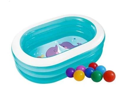 Басейн надувний дитячий Морські друзі вініловий овальний з кульками 230 л 163х107х46 см Синій (21-9-57482-1)