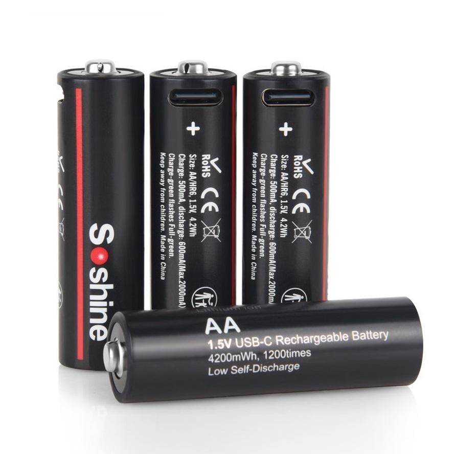 Батарейки аккумуляторные Soshine AA с разъемом USB Type-C на 1,5V 3500 mWh 4 шт. (134914)