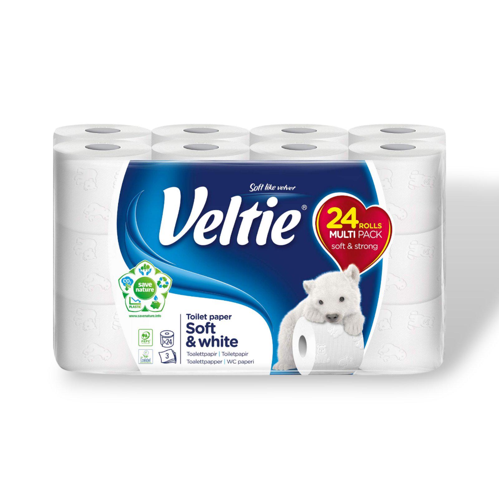 Туалетная бумага Veltie Soft White 3-слойная 150 отрыва 24 шт.