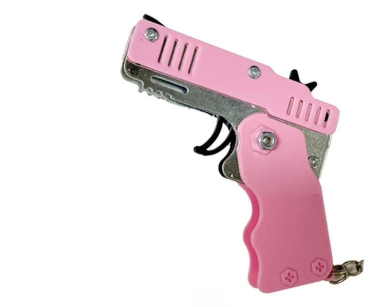 Пістолет-брелок складаний стріляє гумками 60 шт. гумок Рожевий (0154)