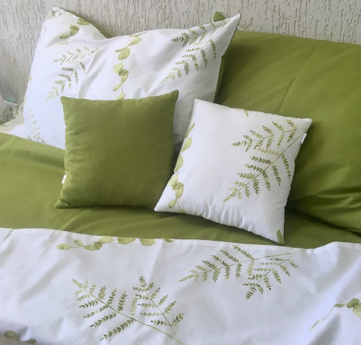 Комплект постільної білизни Листочки поплін двоспальний Оливковий