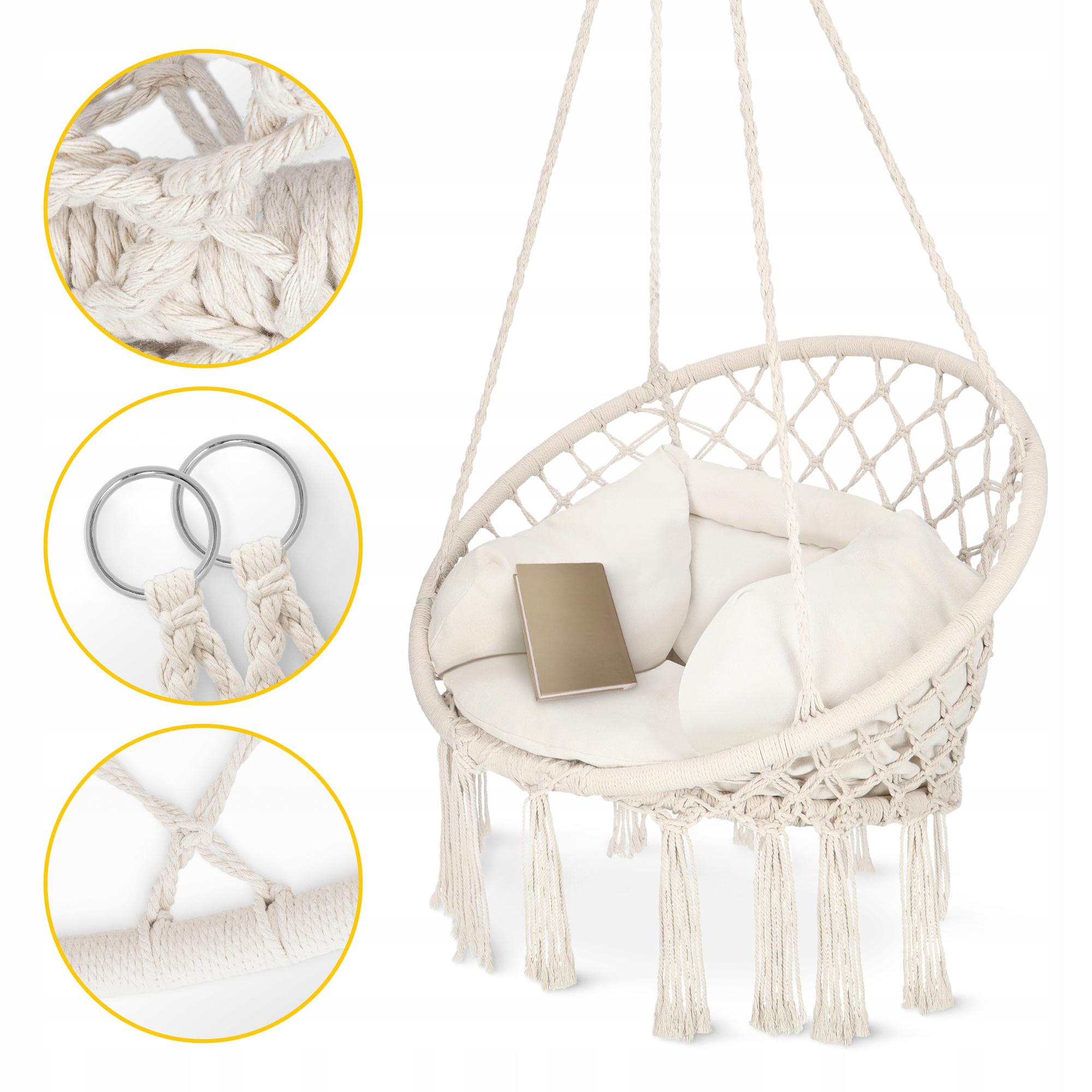 Кресло-качели подвесное 4fizjo Boho Dream с подушкой плетеное 80 см Beige (P-5905973404549) - фото 4