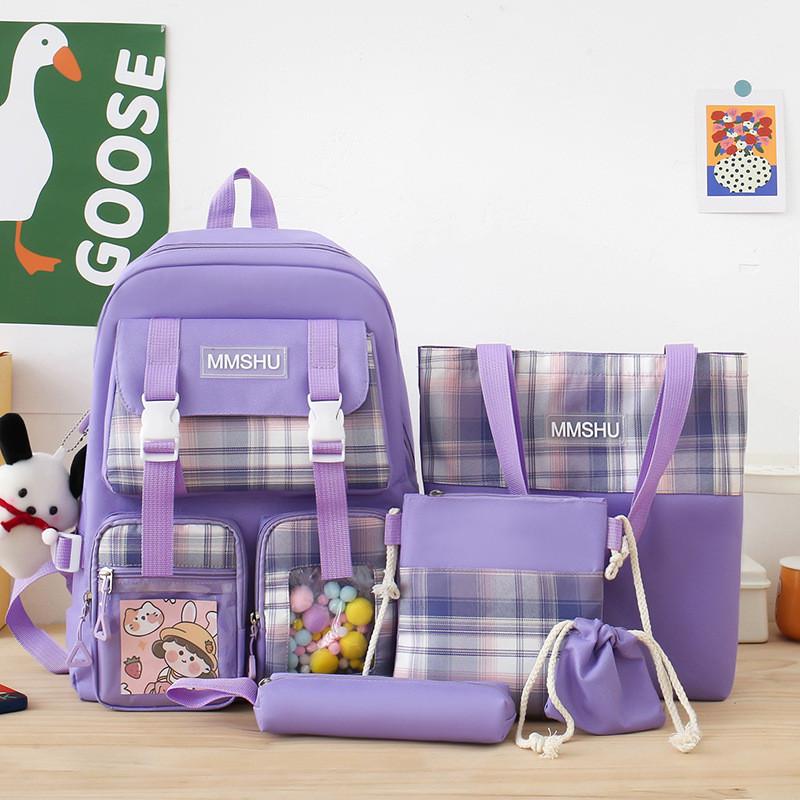 Набор школьный рюкзак/шопер/пенал/сумочка/мешочек для девочки MMSHU 5в1 5-11 класс Сиреневый (1137992572)