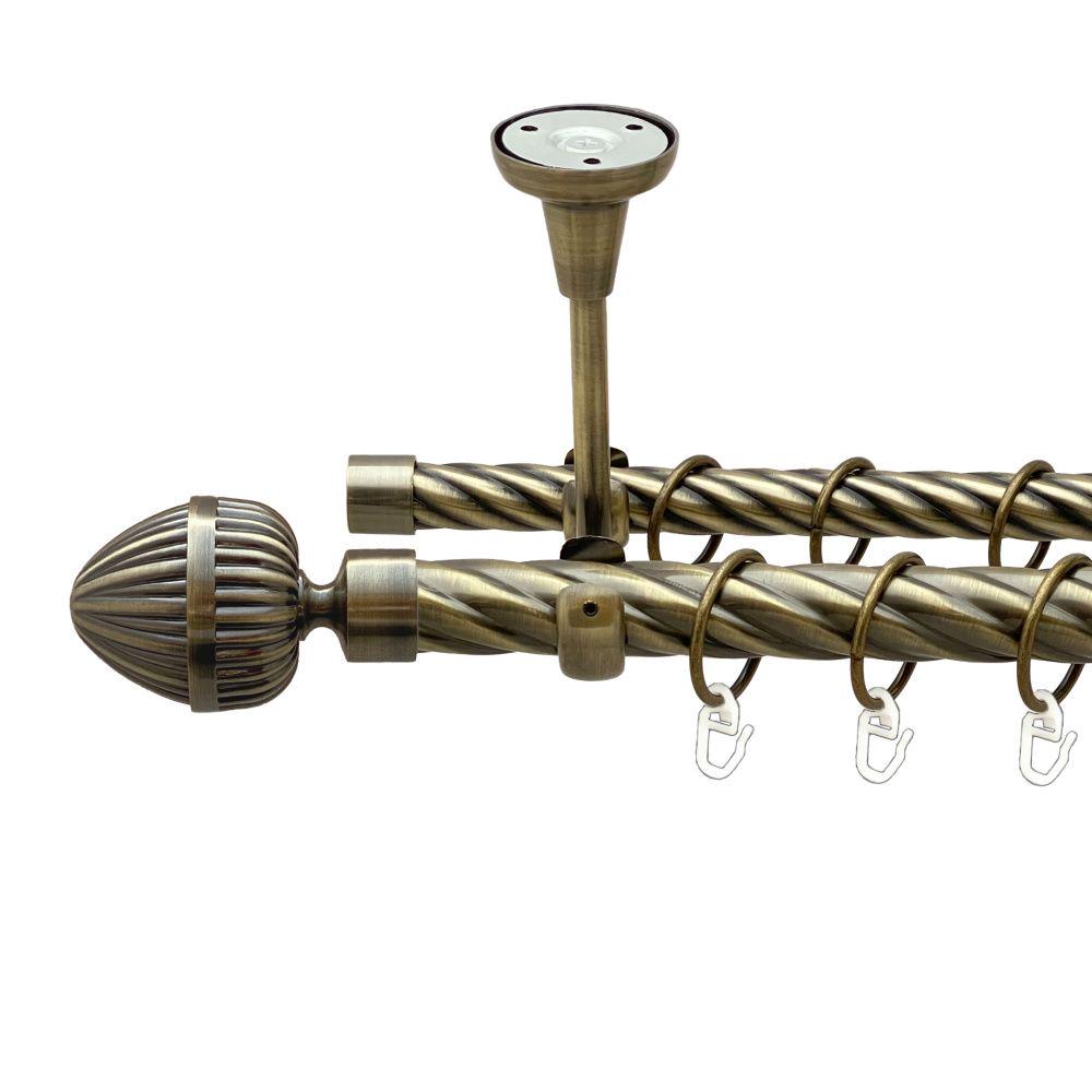 Карниз Orvit Одеон металевий дворядний відкритий до стелі скручена труба кільце металеве 25/19 мм 160 см Антик (00-00019118)