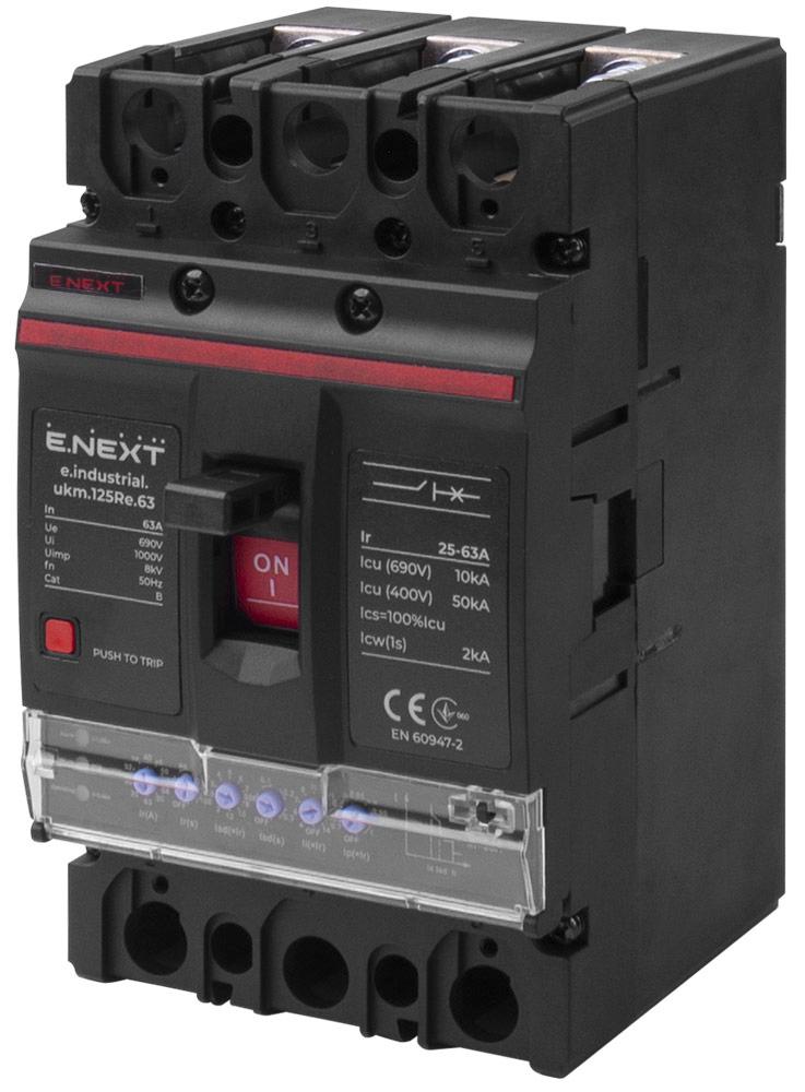 Автоматичний вимикач силовий E.NEXT e.industrial.ukm.125Re.63 з електронним розчіплювачем 3р 63А (i0770055)