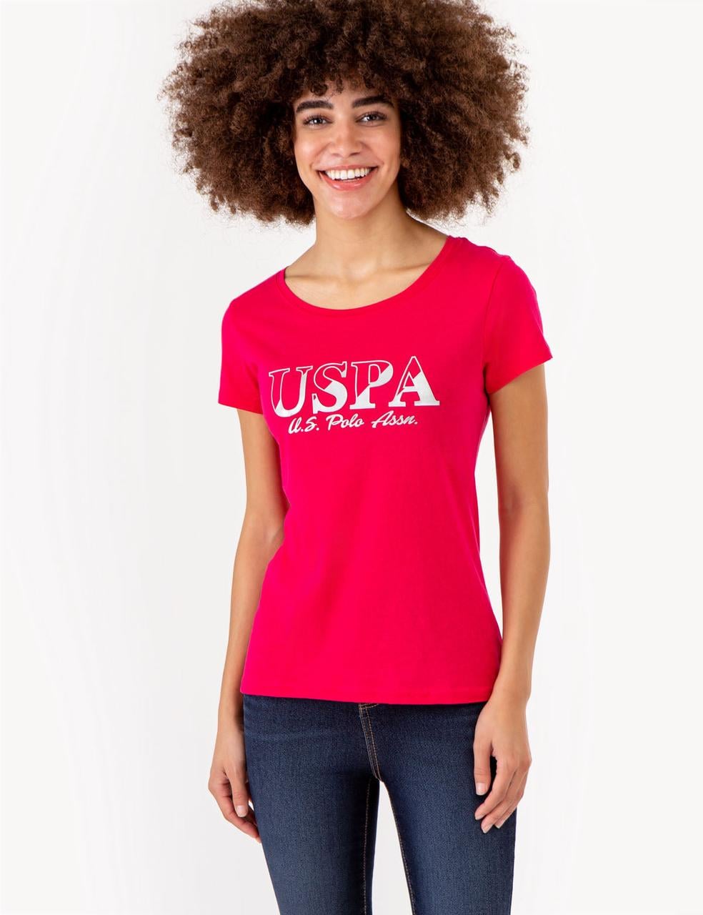 Футболка женская US Polo ASSN USPA METALLIC SLASHED M Фуксия (786660536485)