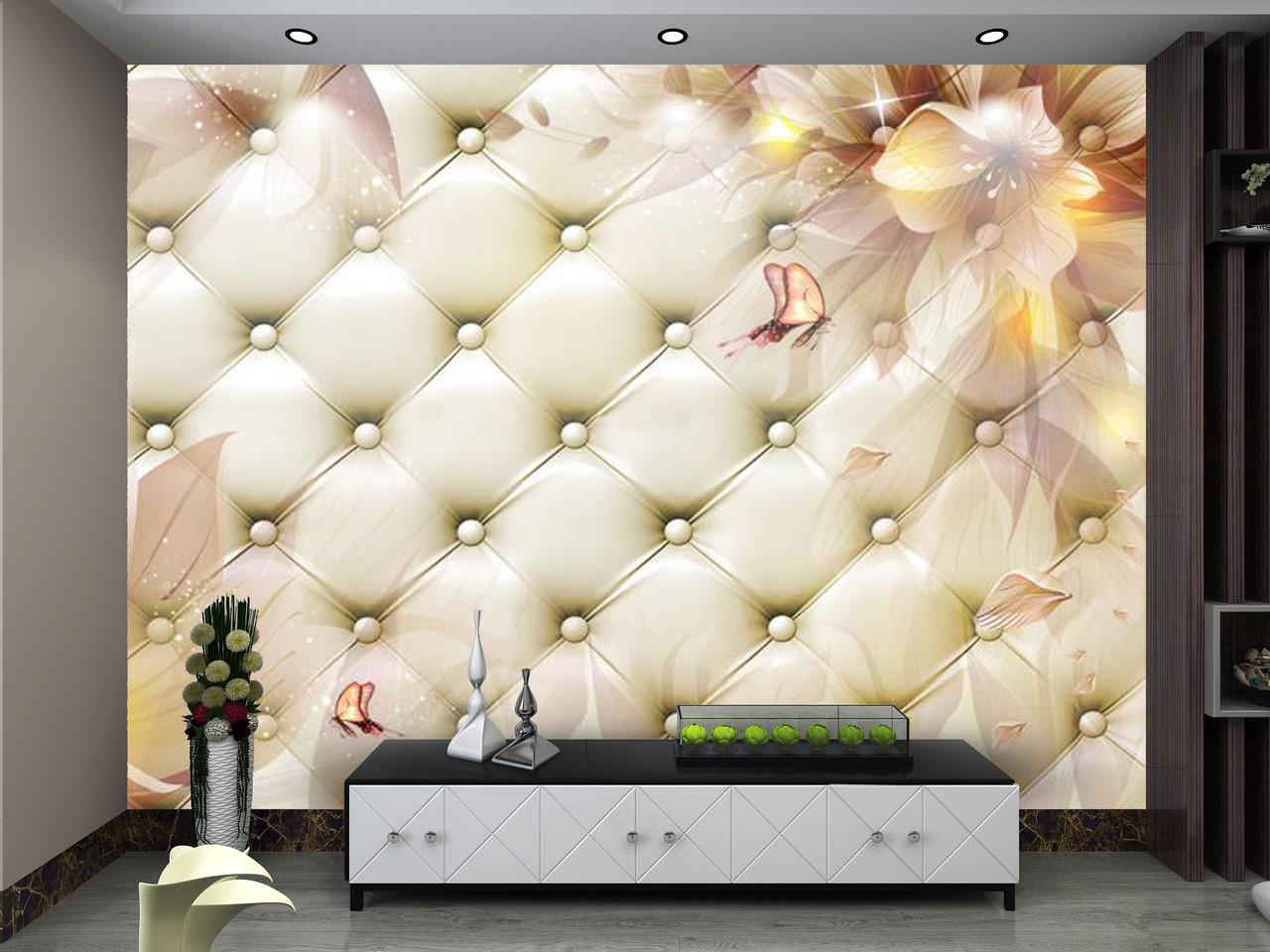 Фотообои 3D флизелиновые цветочные для спальни/зала/кухни Ромбики и цветы