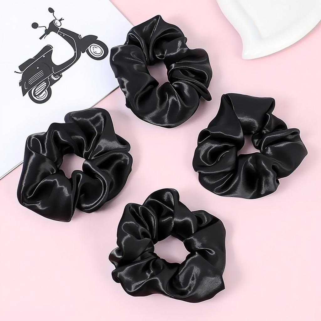 Резинки шовкові для волосся гладкі однотонні широкі 4 шт. Чорний