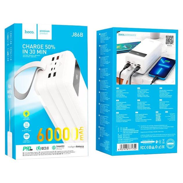 Повербанк Hoco J86B 60000 mAh 20W 4USB/Lightning/Type-C с быстрой зарядкой QC3.0/PD3.0 White (000387) - фото 4