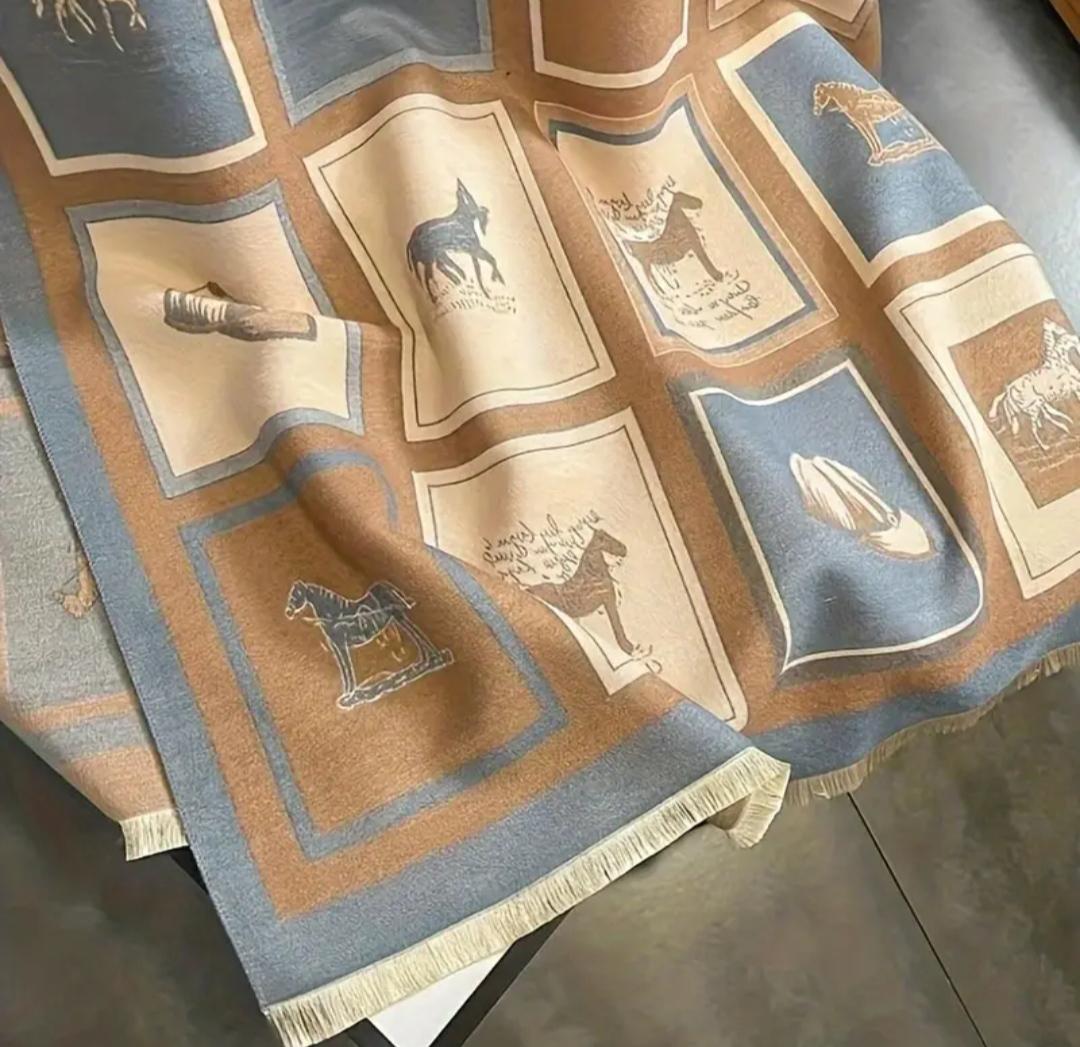 Шарф жіночий двосторонній в англійському стилі Сірий (00075)