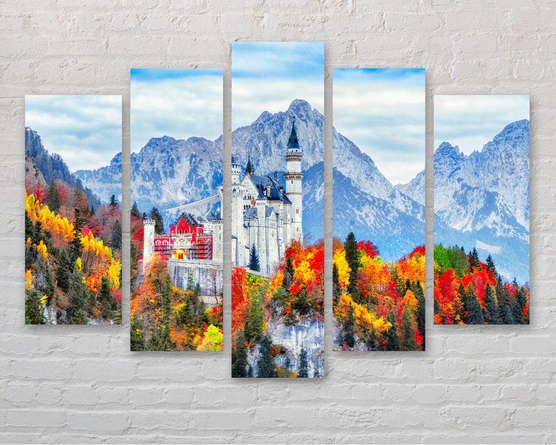 Модульная картина на холсте из пяти частей KIL Art Живописный замок Нойшванштайн в Германии 137x85 см (M51_L_338)