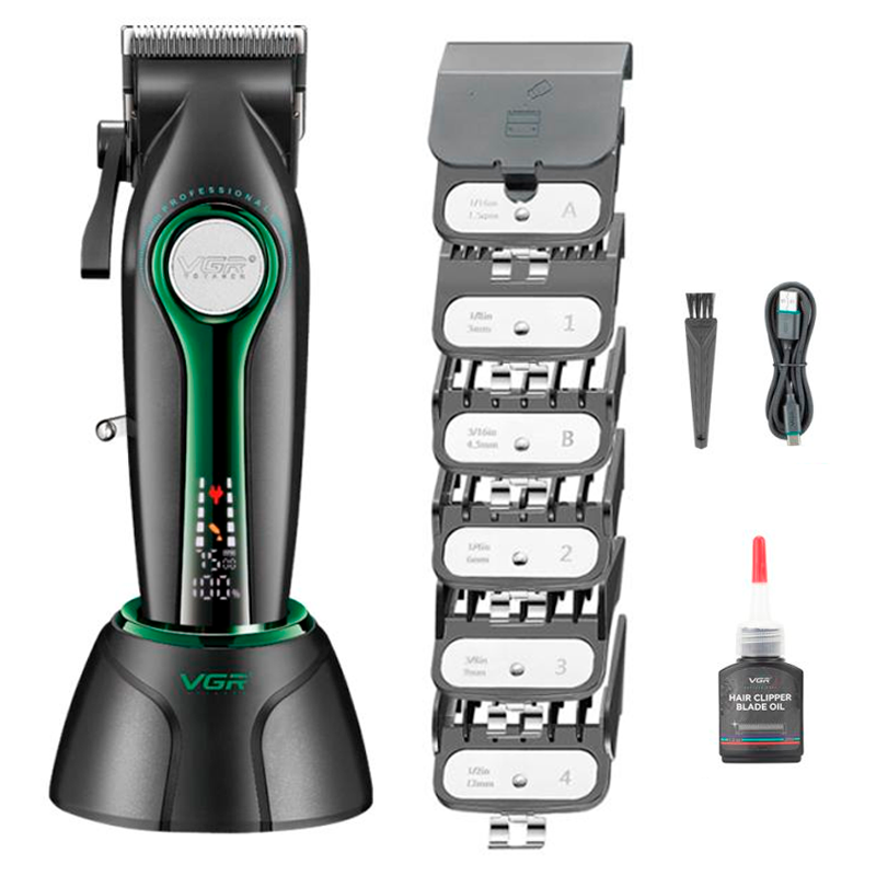 Машинка для стрижки VGR 6 насадок LED дисплей 7500 RPM/2500 mAh Green (V-010)