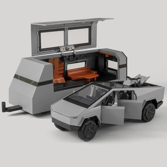 Машинка металлическая Tesla Cybertruck с трейлером и квадроциклом 1:32 (2567822891)