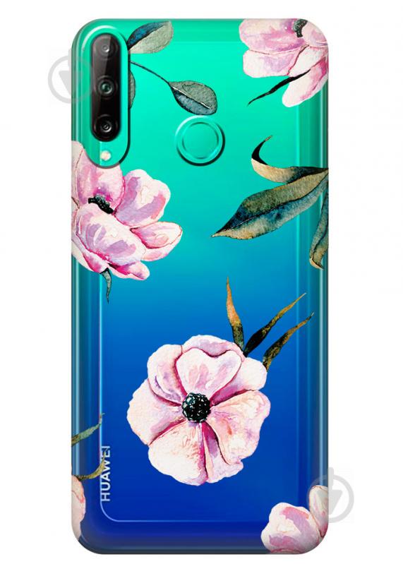 Прозрачный силиконовый чехол iSwag для Honor P40 Lite E с рисунком - Пионы (M1505)