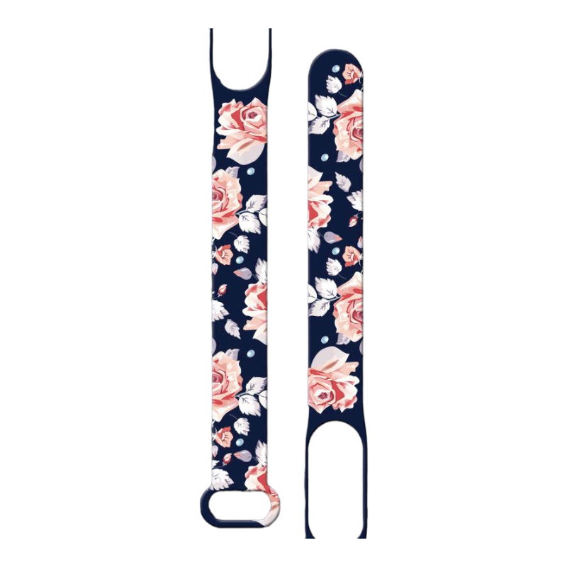 Ремінець Силіконовий MRK Троянди для фітнес браслета Xiaomi Mi Band 6/5 Темно-синій (015)