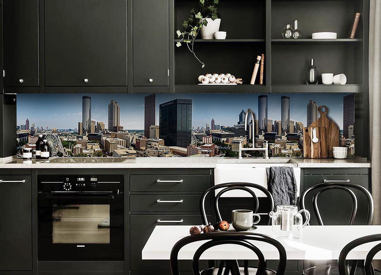 Кухонный фартук Город небоскребы из самоклеющейся виниловой пленки 60х300 см Голубой