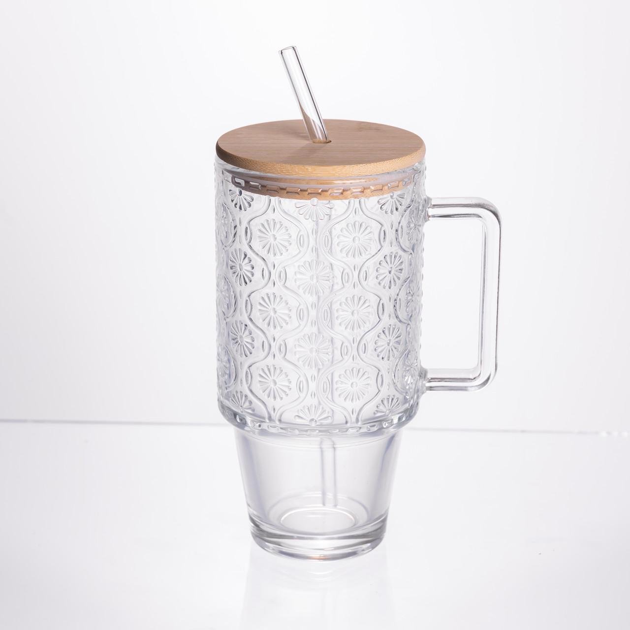 Кружка стеклянная Light House LG-30147-N CL с крышкой и трубочкой 750 мл Прозрачный