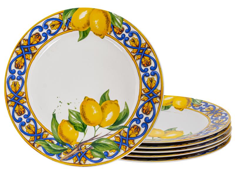 Набор из шести фарфоровых тарелок Lefard Сицилийский лимон 922-034 27 см Сине-желтый