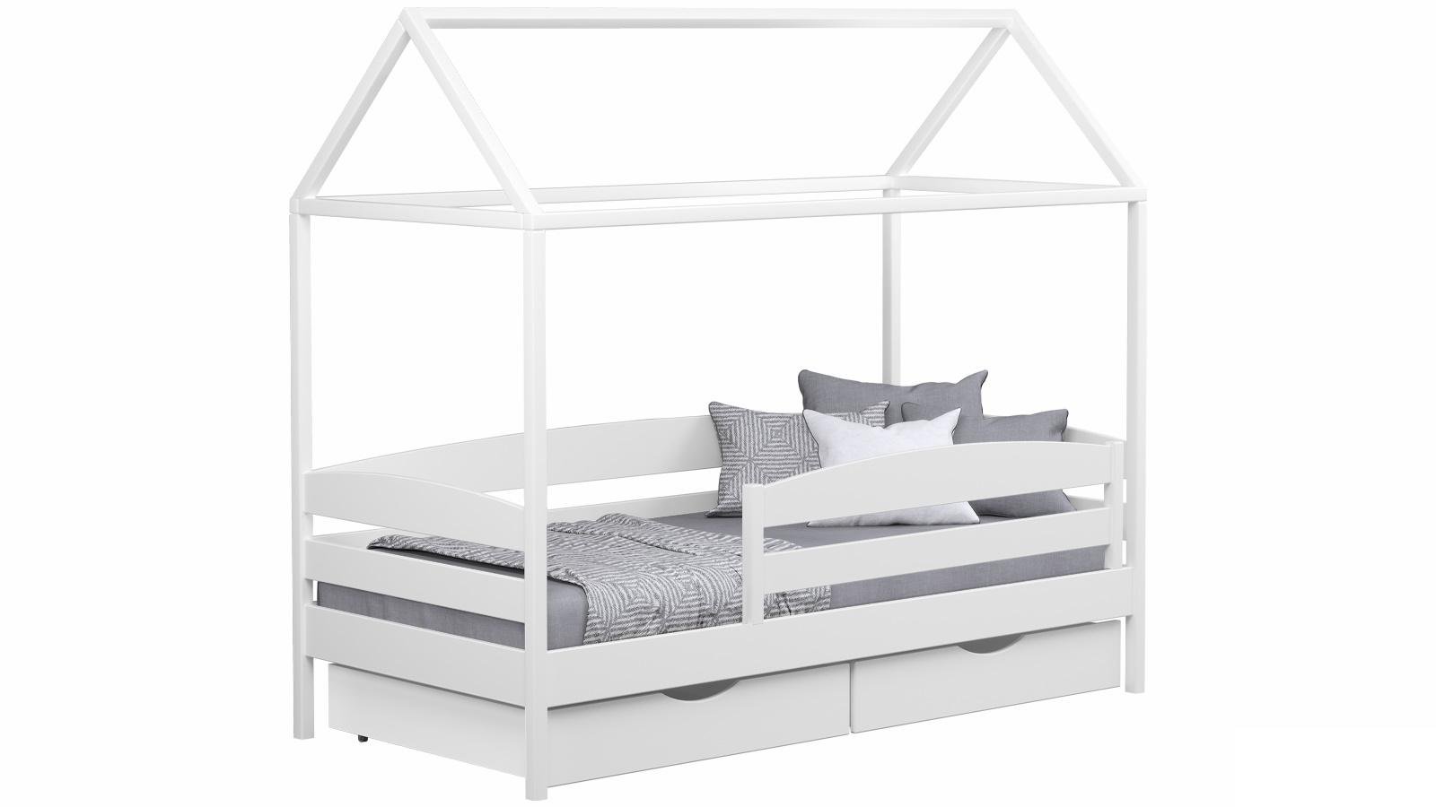 Кровать деревянная детская АММИ ПЛЮС с ящиками и защитным бортиком 200х80 см Белый