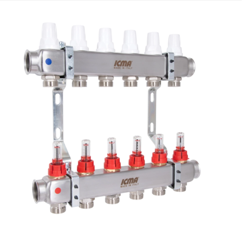 Коллектор ICMA №К073 из нержавеющей распределительный стали с расходомером 1" 6 выходов (SD00053339) - фото 2 Коллектор ICMA №К073 из нержавеющей распределительный стали с расходомером 1" 6 выходов (SD00053339) - фото 2