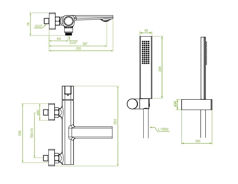 Смеситель для ванны Laveo TORES настенный с душевым гарнитуром Черный (BVT_711D) - фото 2