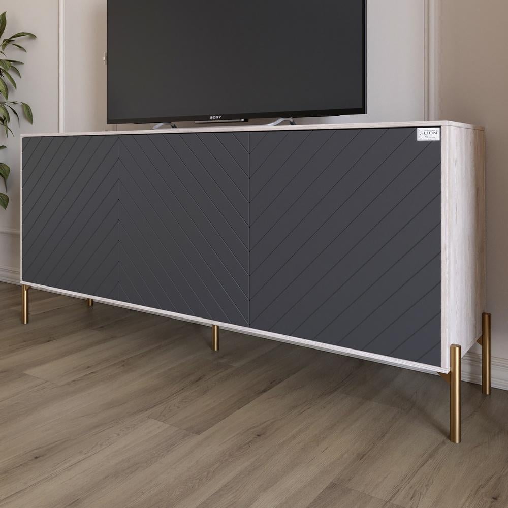 Тумба под телевизор Lion Амарант с золотыми металлическими ножками 168x40x76,5 см Самоа Дымчатый/Графитный (000-000-2437)