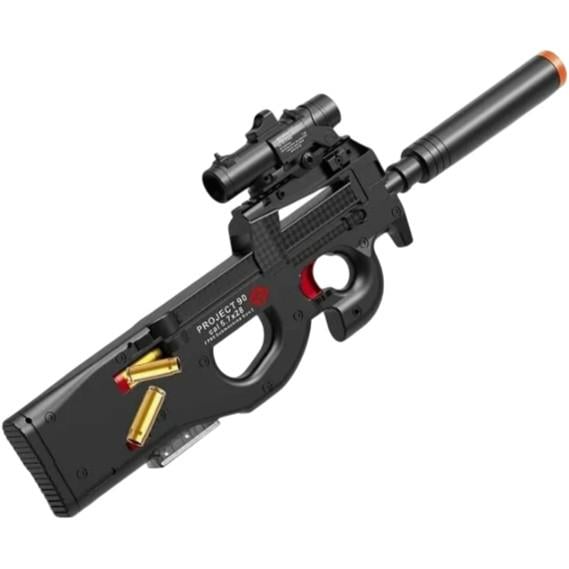 Игрушечный пистолет-автомат на мягких шарах EVA с глушителем оптическим прицелом 70 см Черный (P90) Игрушечный пистолет-автомат на мягких шарах EVA с глушителем оптическим прицелом 70 см Черный (P90)