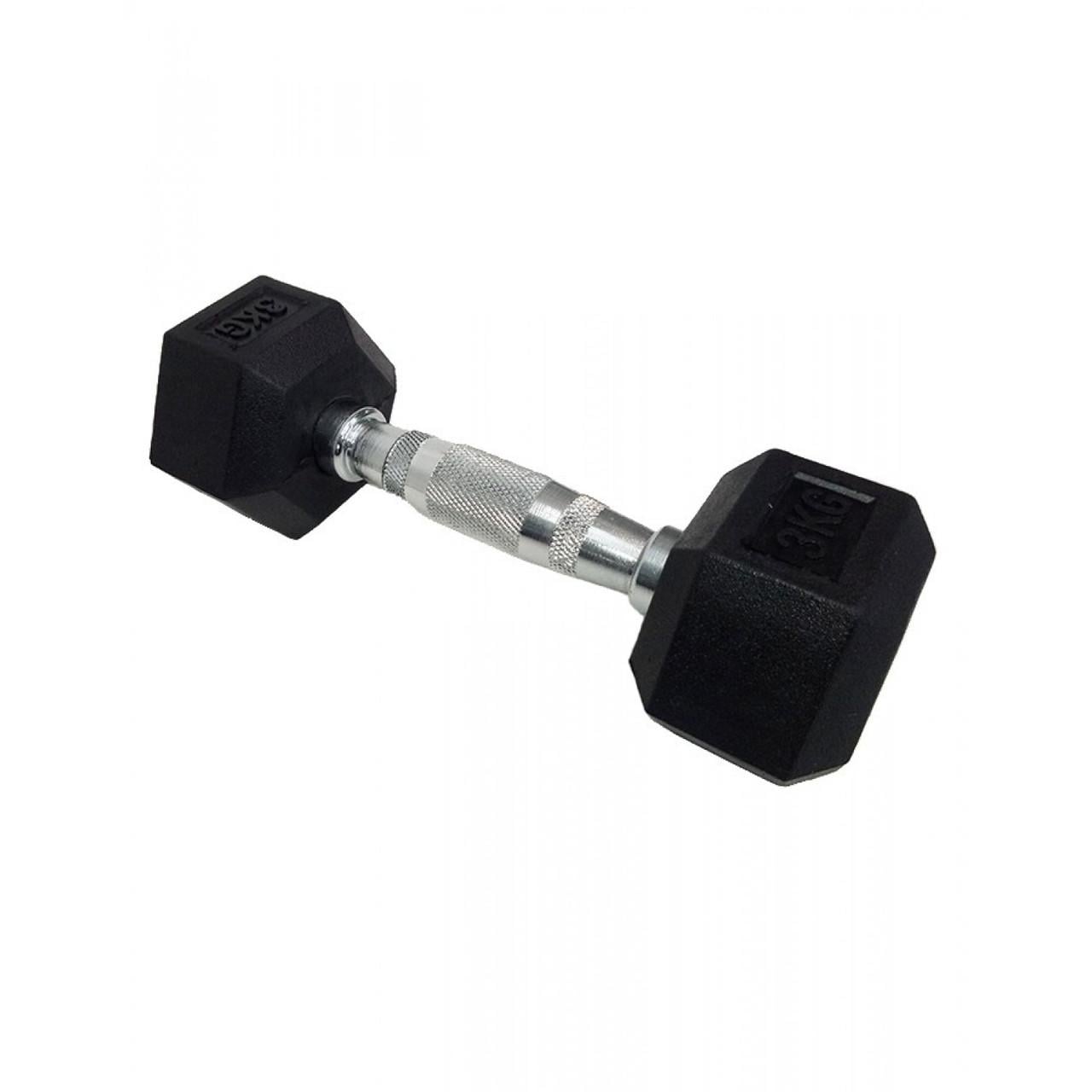Гантель шестигранный резиновый HouseFit DD 6442-3 гексагональный противоударный с хромированной ручкой 3 кг (2431274956)