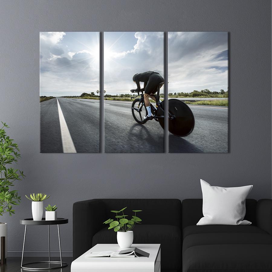 Модульная картина триптих Самый быстрый велосипедист 128x81 см (498-31)