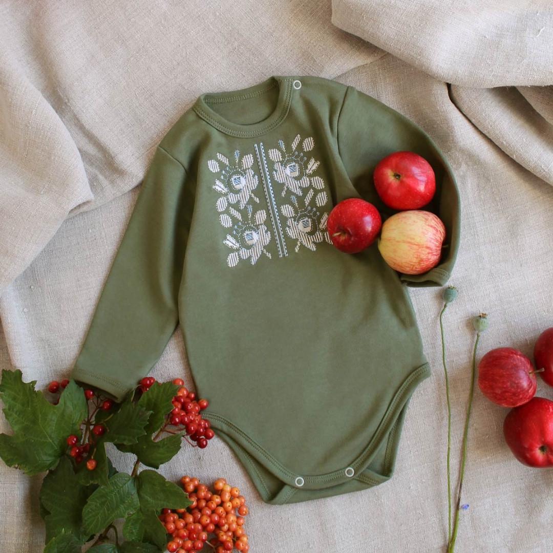 Боди с вышивкой Астры 74 см 6-9 мес Хаки (2134435956)