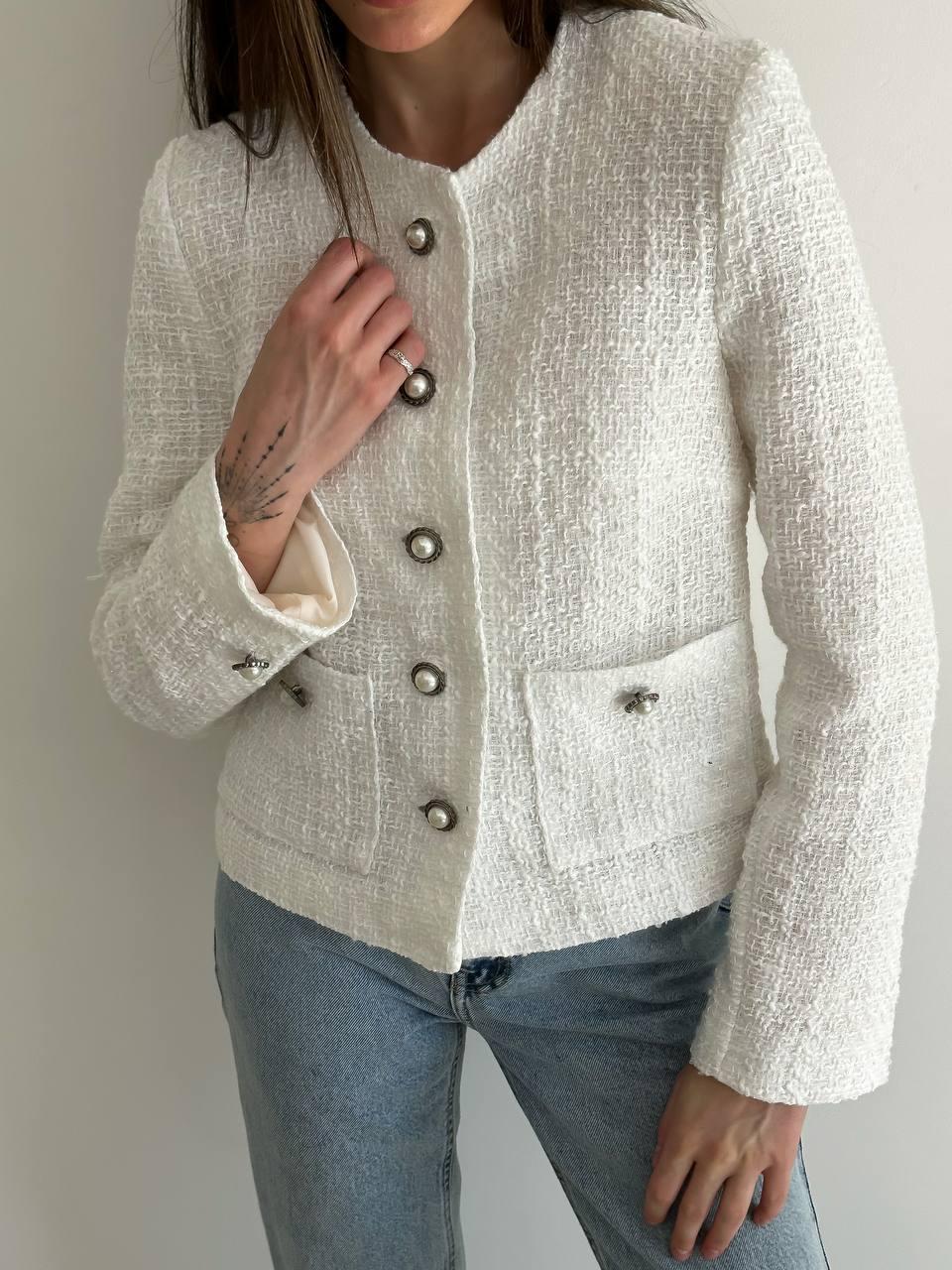 Женский пиджак короткий ZF Inspire 170 в мелкую клеточку M Белый (170-Б-M) - фото 7