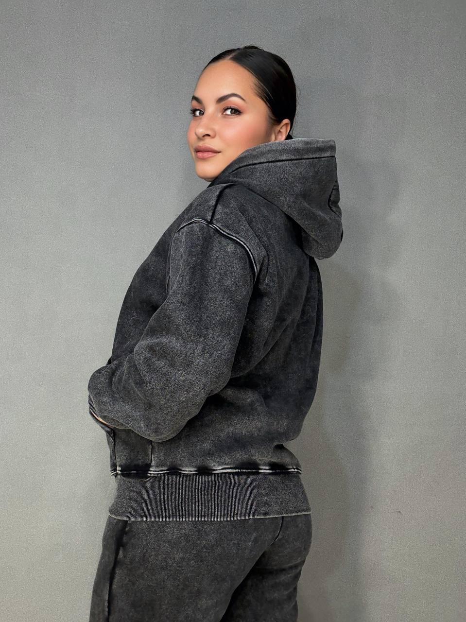 Костюм женский Joy One 2166-11 утепленный вареный худи с брюками палаццо M Черный (5959) - фото 8 Костюм женский Joy One 2166-11 утепленный вареный худи с брюками палаццо M Черный (5959) - фото 8