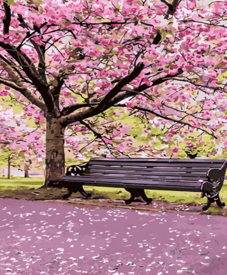 Картина по номерам Strateg Цветущая лавочка 40x50 см (GS666)