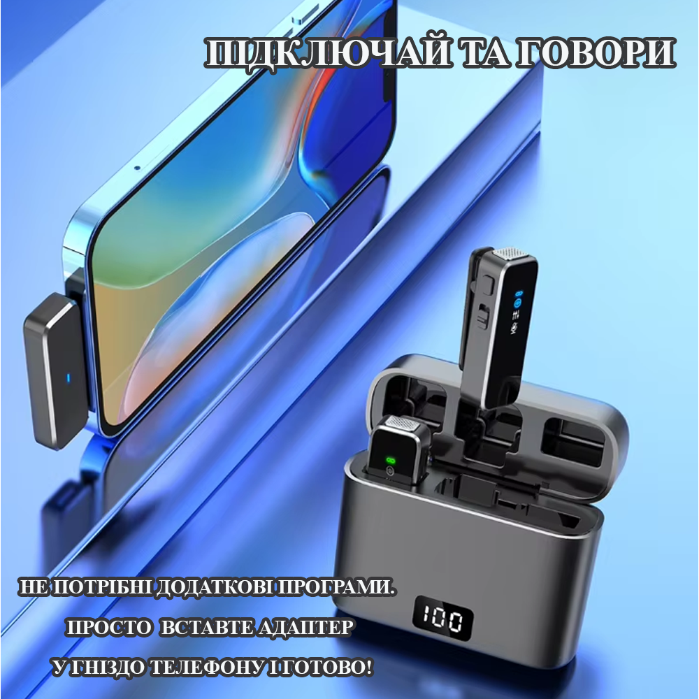 Микрофон петличный беспроводной Savetek M3 2в1 для телефонов Android и iPhone 15/16 Type-C adapter Черный - фото 2