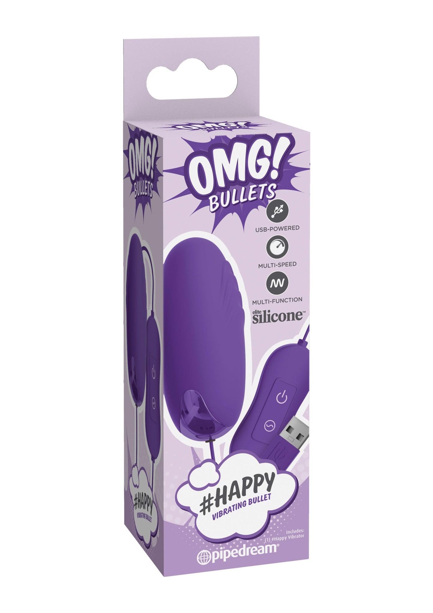 Виброшар с пультом Pipedream OMG! Bullets #Happy 20 режимов 6,5х3 см Фиолетовый (P545031)