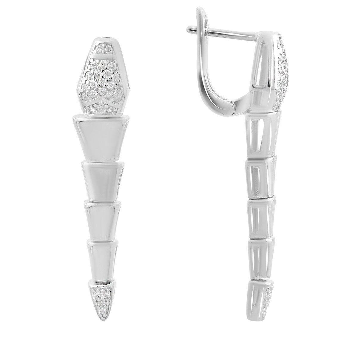 Сережки срібні зі стильним геометричним дизайном та сяючими фіанітами Сережки срібні зі стильним геометричним дизайном та сяючими фіанітами