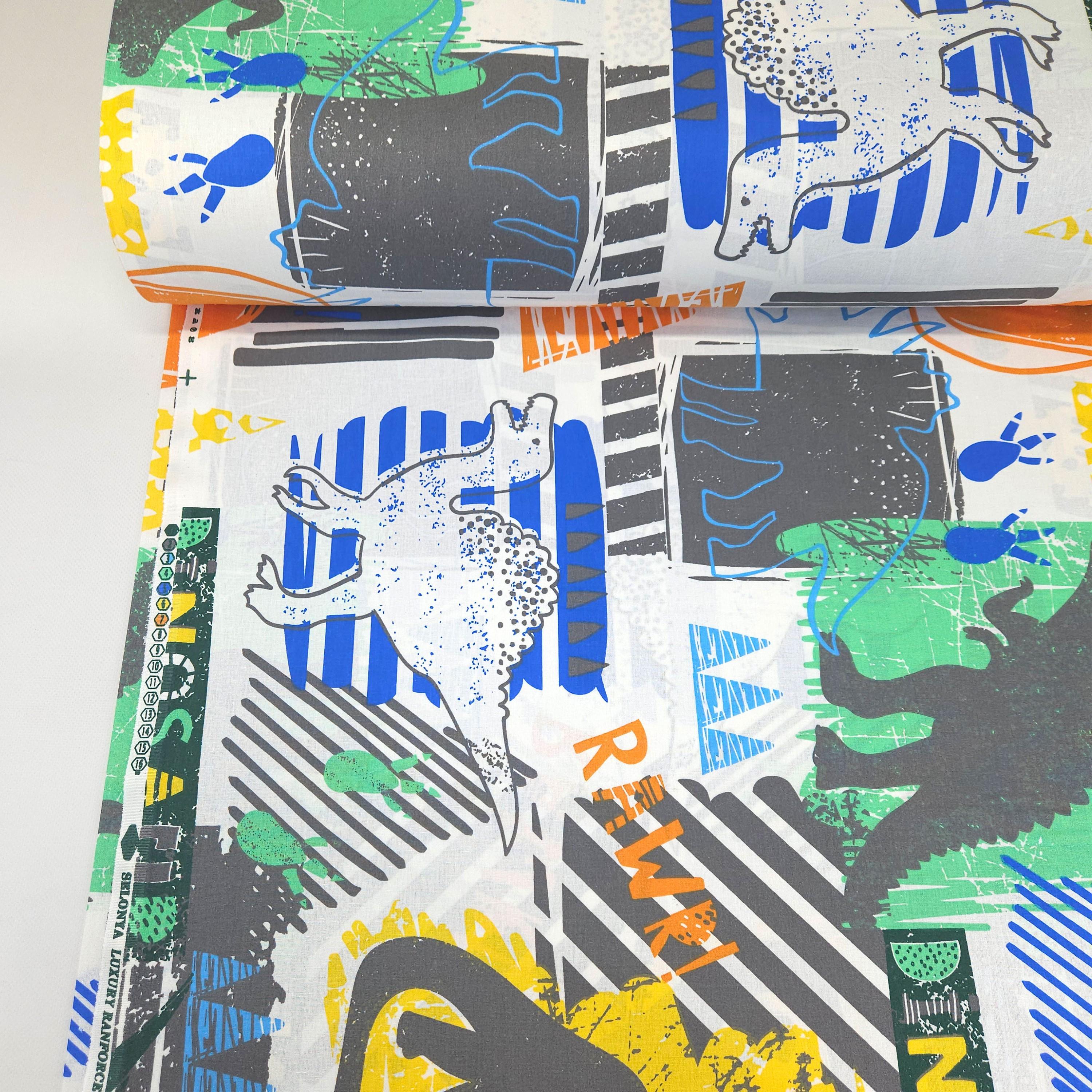 Ткань для постельного белья ранфорс Динозаврики 240 см (7090 V02 03373)