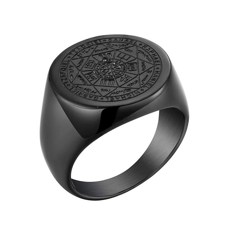 Перстень из нержавеющей стали Fashion Jewelry Печать Семи Архангелов 12 D22 мм Черный