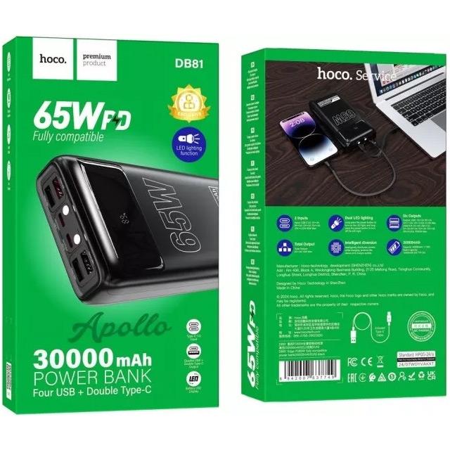 Внешний аккумулятор Hoco DB81 Apollo 30000 mAh 65W Black - фото 7 Внешний аккумулятор Hoco DB81 Apollo 30000 mAh 65W Black - фото 7
