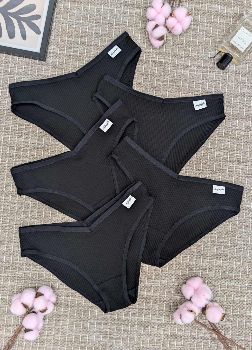 Комплект женских трусиков в рубчик слипы повседневные однотонные базовые 5 шт. L Черный (NB55003/L)